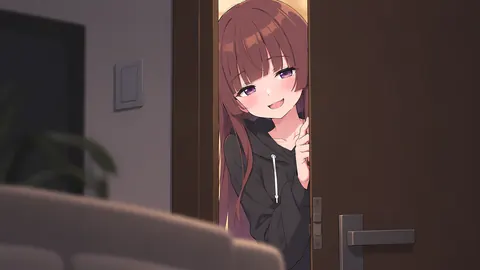 ドアからのぞくひな